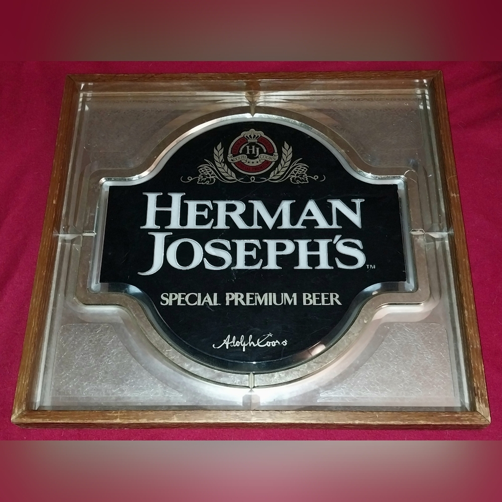 Vintage 1994 Herman Josephs Hanging Mirrored Beer Sign Adolf Coors Advertising